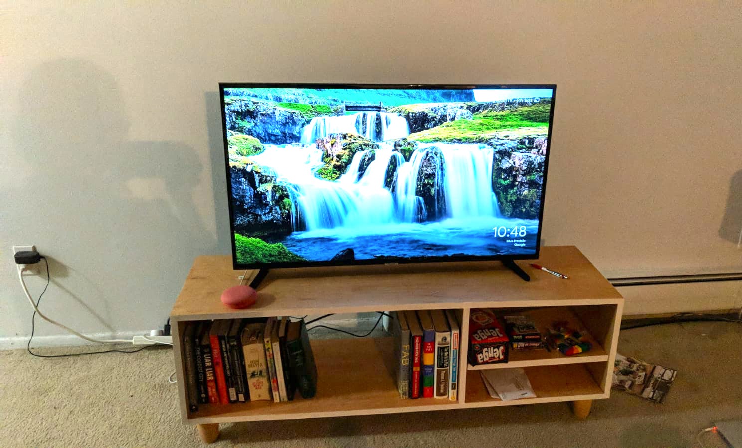 TV and books placed, console is ready to be used